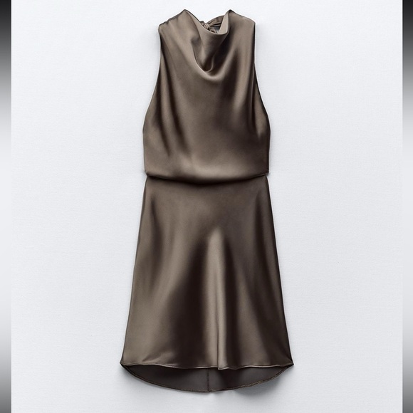 Zara Dresses & Skirts - Zara Elegant Sleeveless Satin Effect Dress - Dark Khaki